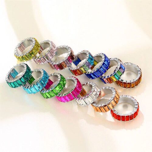Luxury 3A Zircon Rainbow Ring Multi Color Crystal Eternity S
