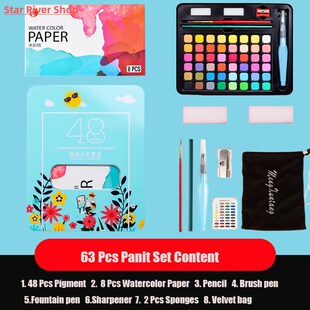 63 Pcs Professional Watercolor Paint Set 48 Colors Painting
