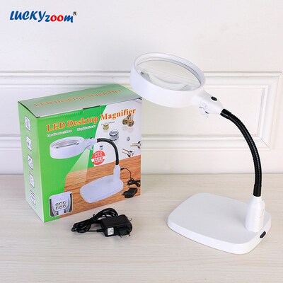 Desktop 6 Led Magnifier Lamp White Illuminated Magnifying Gl