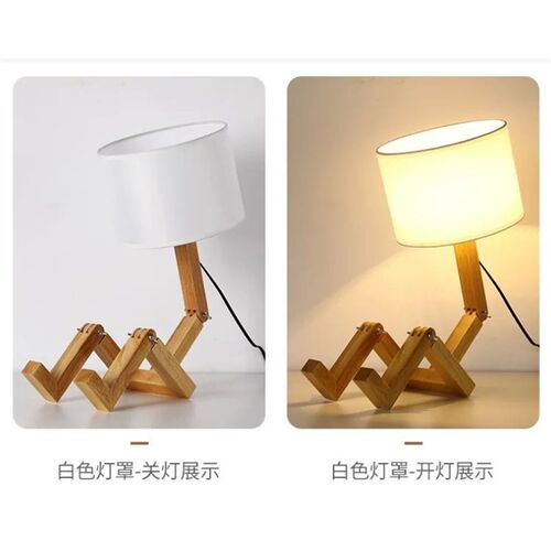 Wooden Robot Shape Creative Table Lamp Indoor Study Fashion
