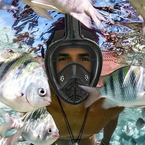 Full Face Snorkel Mask Dry Top 180 Degree Panoramic View Sno