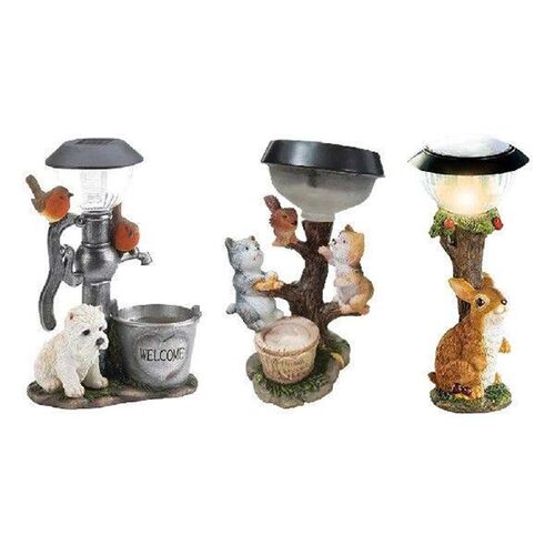 Solar Power Cat Dog Rabbit LED Resin Animal Sculpture
