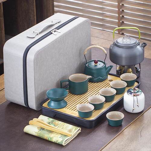 Outdoor travel tea set complete set black pottery car