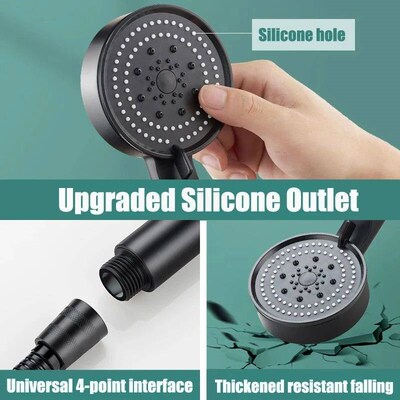 Black 5 Jet Modes Shower Head High Pressure Adjustable Water