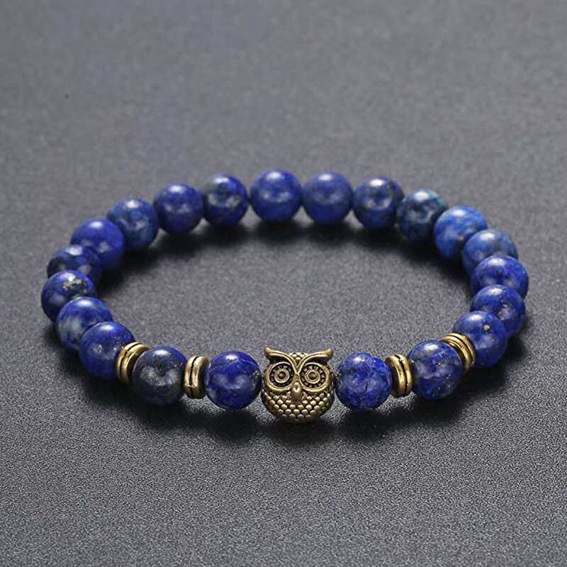 New 8mm natural lapis lazuli brlet owl lapis lazuli brlet - 实物图