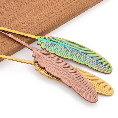 Feather Spoons Stainlesus Steel TeaSpoons Creative Coffee Sp