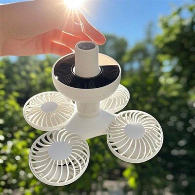 Solar Hanging Fan with LED Camping Tent Lantern with 4
