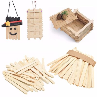 50 PCS Natural Wood Popsicle Sticks Wooden Popsicle Stick Ho