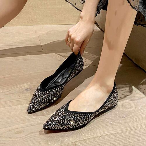 New Rhinestone Sequin Flat Bean Shoes Low Top Shallow Mouth