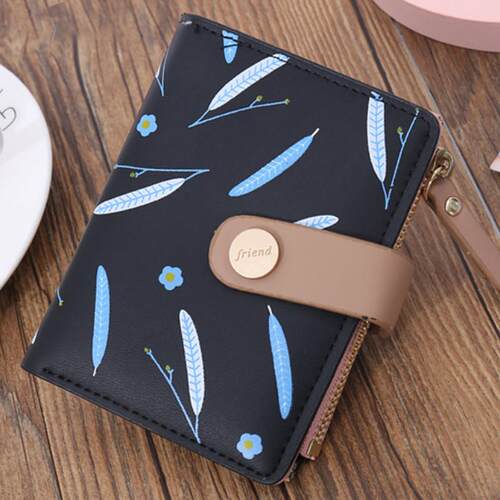 Short Wallet Women Leaf Print Soft PU Leather Ladies Clutch