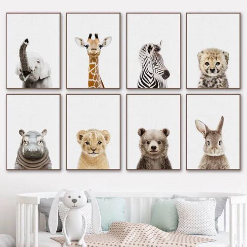 Baby Room Animal Wall  Painting Elephant Giraffe Bear Wall A