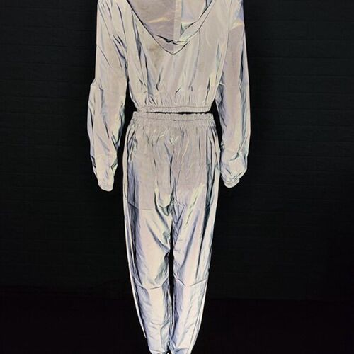 Women Windbreaker Set Reflective Two Piece Set Casual Hip Ho