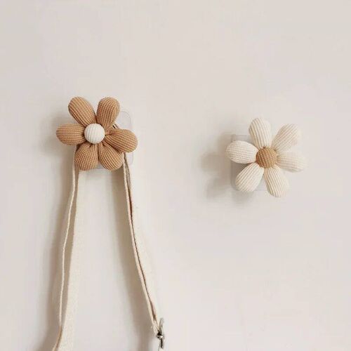 INS Flower Wall Hook Wooden Sticky Hooks Towel Coats Storage