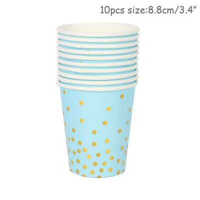 Blue Bronzing Dots Disposable Tableware Paper Plates Straws