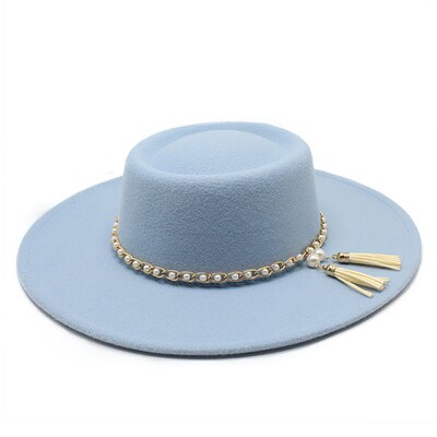 Summer Simple Solid Color Wool Felt Jazz Fedora Hats with Ch
