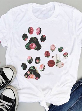 Women Cartoon Watercolor Paw Pet Dog Cute Fashion Print Grap