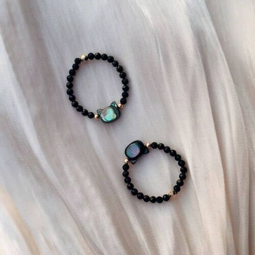 Black Cat Rings for Women Fashion Natural Crystal Stone Blac