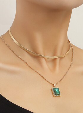 Snakebone Doublelayer Imitation Gemstone Pendant Collarbone