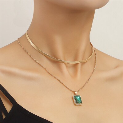 Snakebone Doublelayer Imitation Gemstone Pendant Collarbone