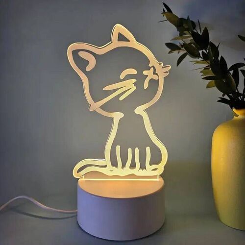 1pc  Cat  3D Night Light, 3D Optical Illusion Lamp With Touc