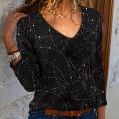 Winter V-Neck Loose Black Pullover Set Hipster Womens Long