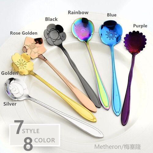 8pcs/set Flower Shape Stainless Steel Tea Coffee Spoon Teasp