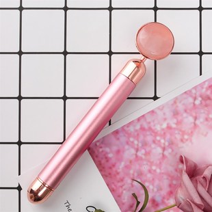Pink Rose Quartz Electric Face Massager Roller Natural Jade