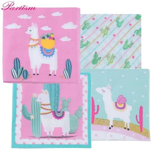 1Set Cactus Party Disposable Tableware Llama Balloons Napkin