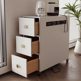 岛台柜单独餐桌一体多功能智能上水移动马鞍皮实木中导台单独窄柜