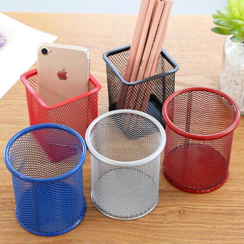 Colorful Metal Wire Pen Holder, Round/Square Mesh Pen Organi