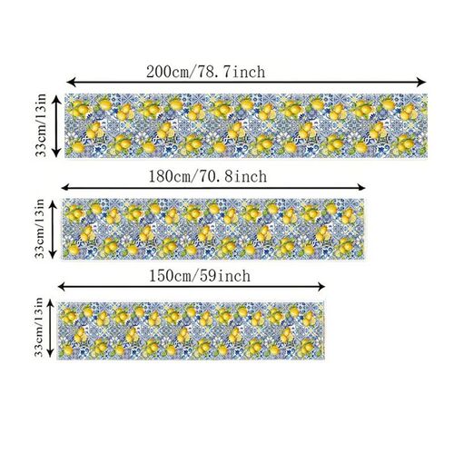 Summer Lemon Tiles Linen Table Runner Holiday Party Decor Re