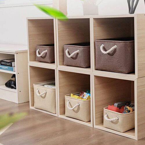 1Pc Beige/Grey Folding Storage Basket Linen Storage Fabric W