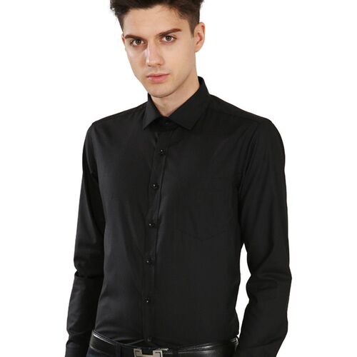Mens Black Shirt Long-sleeved Shirt Business Slim-fit Pure