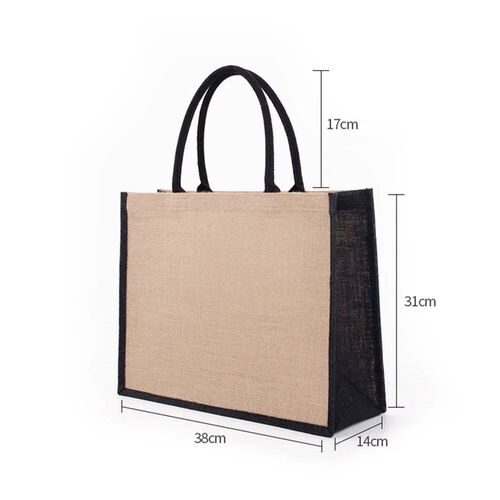 Women Foldable Jute Burlap Tote Bag DIY Blank Grocery Handba