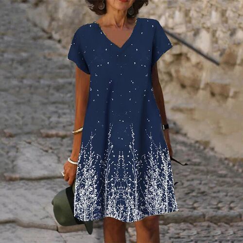 Women V-neckCasual Loose Long Dresses Plus Size Summer