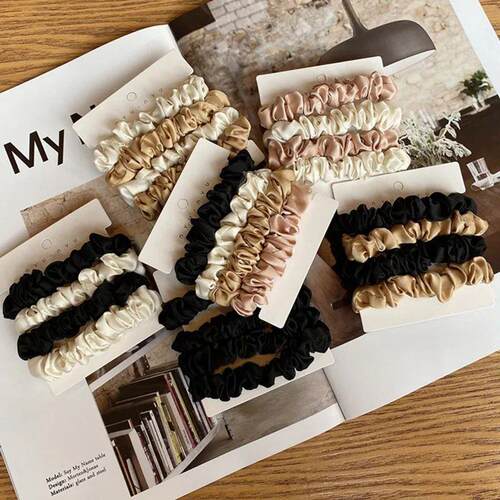 4PCS/Set Satin Silk Scrunchies Elastic Hair Bands Women Smal