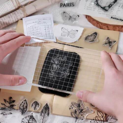Moon Flowers Leaves Butterfly Stamp Rubber Clear Stamp Seal