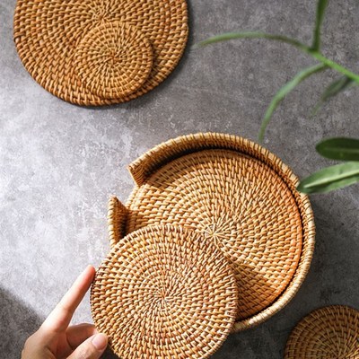 编织餐垫碗盘垫Woven round placemat insulated plate bowl mat