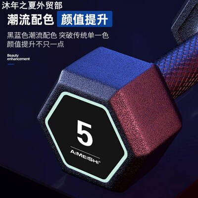 Rubber coated hexagonal dumbbell5kg 10kg哑铃女士家用健身器材