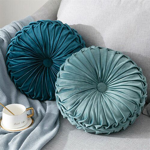 Newest Home Textile Velvet Pleated Round Solid Color Cushion