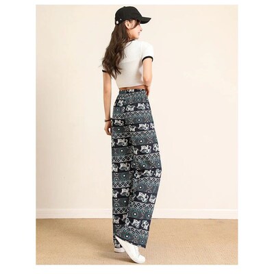 Print Womens Pants High Waist Woman Clothing Elephant Wide