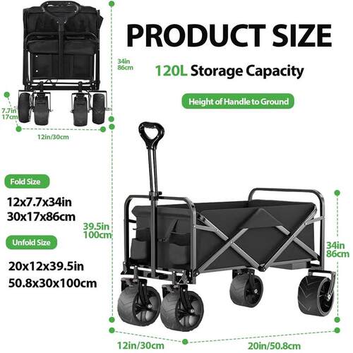 Portable Foldable Wagon Cart, Heavy Duty Beach Cart with 350