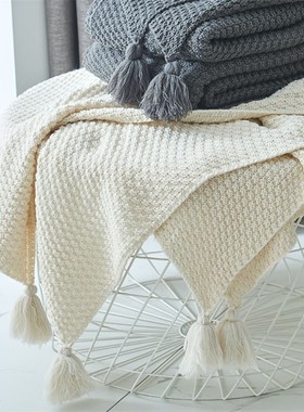Nordic Knitted Blanket Soild Color Sofa Throw Blanket Tassel