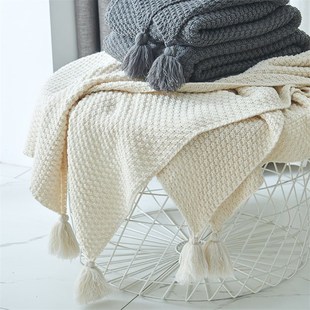 Nordic Knitted Blanket Soild Color Sofa Throw Blanket Tassel