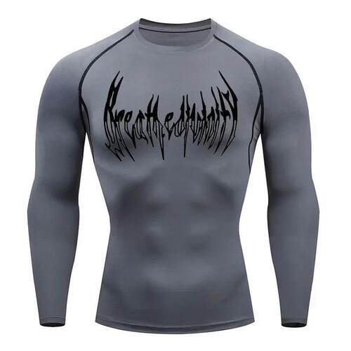 2024 Men's Compression Long Sleeve Black Gym Workout T-S