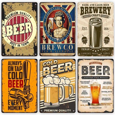 Cold Beer Vintage Metal Poster Drink Retro Tin Sign Bar Club