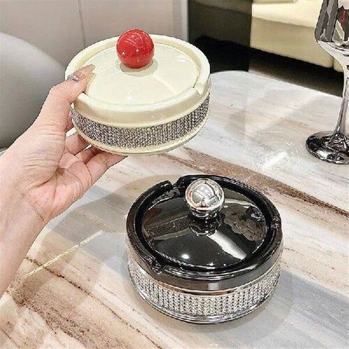 Ahunderjiaz-Light Luxury Ceramic Ashtray with Lid, High-end