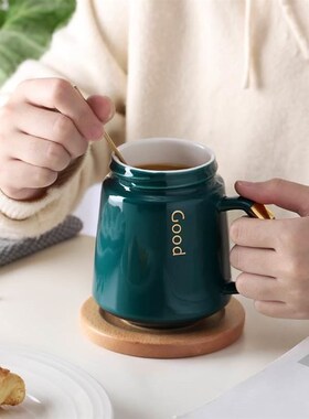 Creative Cup Ceramic Mug with lid spoon water cup coffee cu