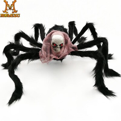 Molezu Halloween Simulation Ghost Head Plush Spider