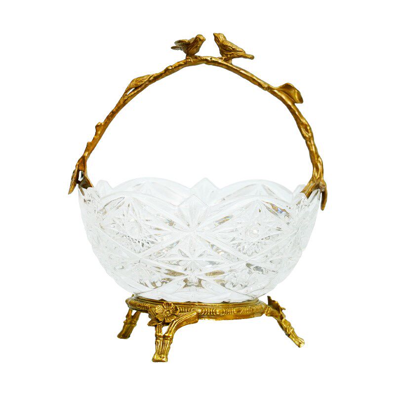 费灵家居水晶玻璃黄铜小鸟提篮果盘果篓手工黄铜工艺品家用糖果盘,家居饰品,果盘/果篓,淘宝优惠券,粉丝福利购,淘宝优惠卷